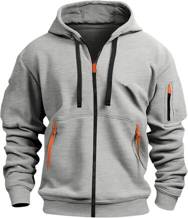 Світшот з капюшоном Aulemen для чоловіків з блискавкою, лангрукав, slim fit, декілька кишень, для повсякденного носіння та спорту, сірий, 3XL