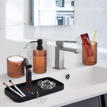 Набір аксесуарів для ванної кімнати, 4 шт. з бурштинового скла: дозатор мила, тримач для зубних щіток, контейнер для ватних паличок та піднос з штучного каміння. Організатор для стільниці.