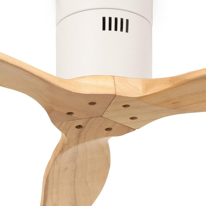 Вентилятор стельовий Windcalm M з ABS корпусом, білий, з імітацією темного дерева, з Wi-Fi та пультом, тихий, 40W, діаметр 132 см, 6 швидкостей, таймер 1-4 год, DC-двигун, режим літо/зима (без освітлення)