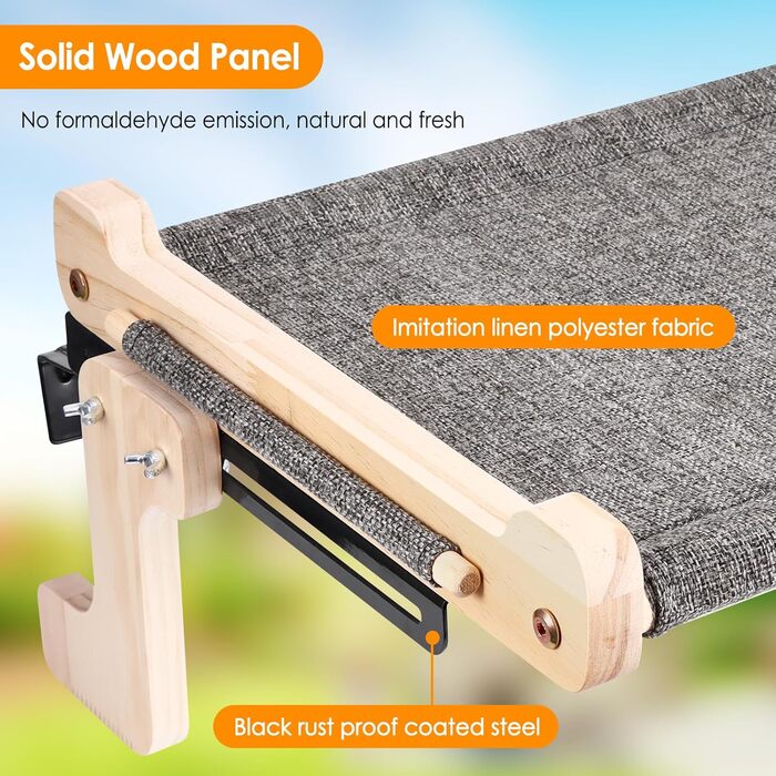 Підвісне ліжко для котів на підвіконня, 45x36 см, міцне, до 40 кг, з тканини льон