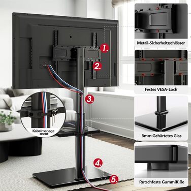 AOKCOS TV Stand - Adjustable Swivel & Tilt Floor Stand for 32-70 inch TVs (up to 40kg, VESA 400x400mm) - Black