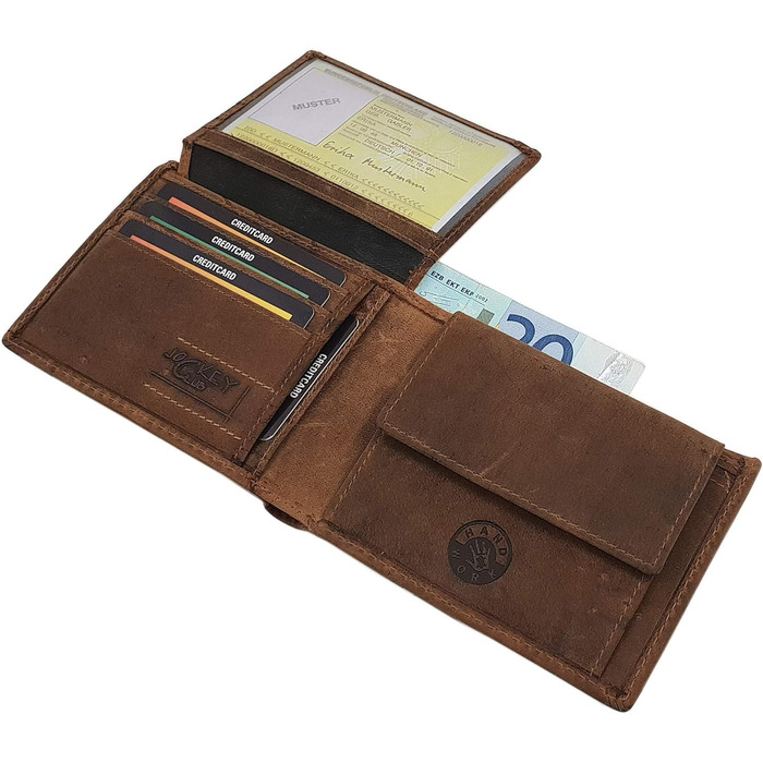 myledershop Genuine Buffalo Leather Wallet/Bifold/Cardholder/Money Clip in Portrait or Landscape Orientation with Deer Motif and RFID & NFC Protection
