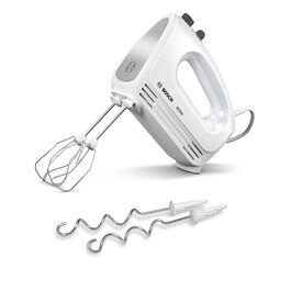 Міксер Bosch CleverMixx MFQ24200: 400 Вт, білий, з набором насадок (2 вінчики, 2 гаки), нержавіюча сталь, 4 швидкості, турбо-режим, легкий, тихий, для кухні