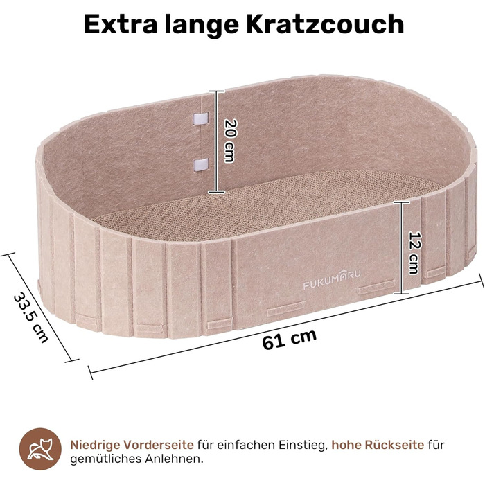 Котяче дряпальний борд FUKUMARU: диван з картону та фетру, 61 см, бежевий
