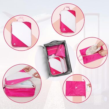 Набір органайзерів для валізи AiQInu, 5 шт. з компресією, для подорожей, рожевий