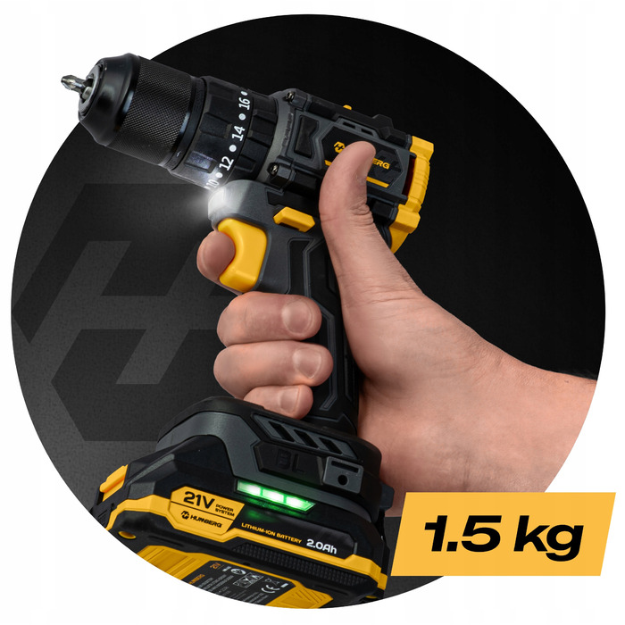 Акумуляторний дриль-шурупокрут HUMBERG HM-432 21V + 2 акумулятори, надпотужний