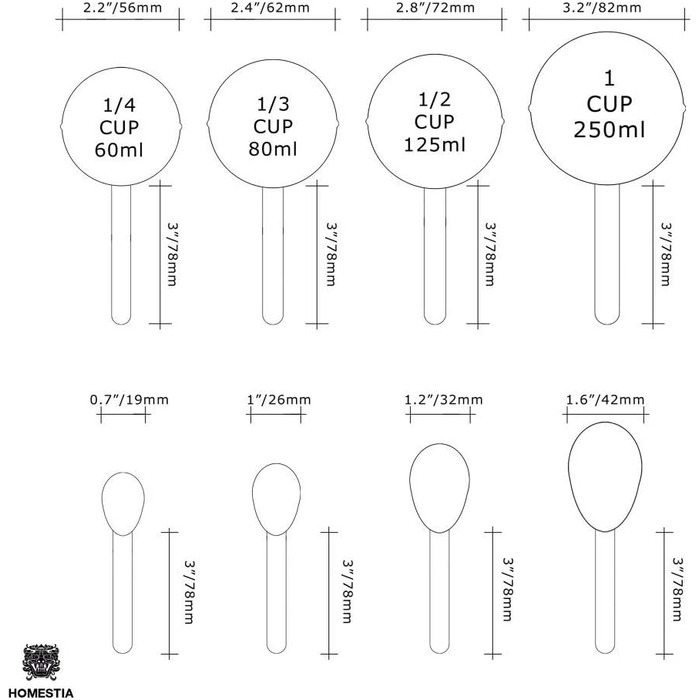 Measuring Cups and Spoons Set, Stainless Steel, 8 Pieces, for Dry and Liquid Ingredients, Cooking Appliances, for Home, Kitchen, Luggage, Jewelry