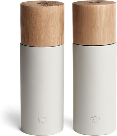 Набір з 2 мельниць для спецій Springlane: сіль та перець, з буку та бетону, регульований механізм, скандинавський дизайн (сірий)