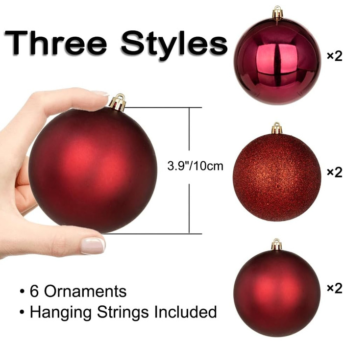 40 шт. прикрас для ялинки: новорічні кулі, 4 см та 10 см (винний колір)