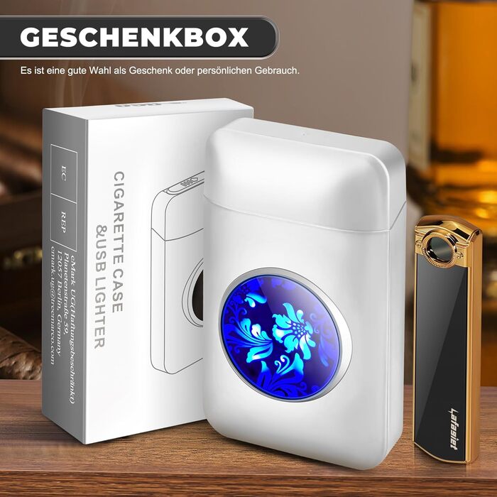 Вишукане екіпірування для курця: Zigarettenetui Lafagiet XL666 з запальничкою, 18 шт. King Size, LED-дисплей, подарунок на День батька