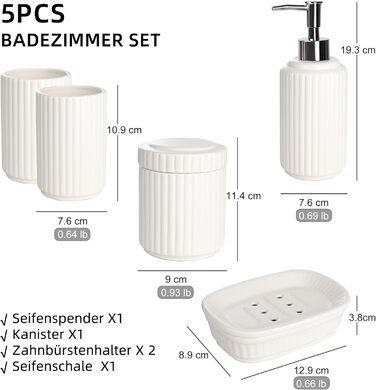 Набір для ванної кімнати NOVAJOY (5 предметів) – керамічний органайзер, мильниця, дозатор для мила, тримач для зубних щіток, контейнер для ватних паличок, бежевий