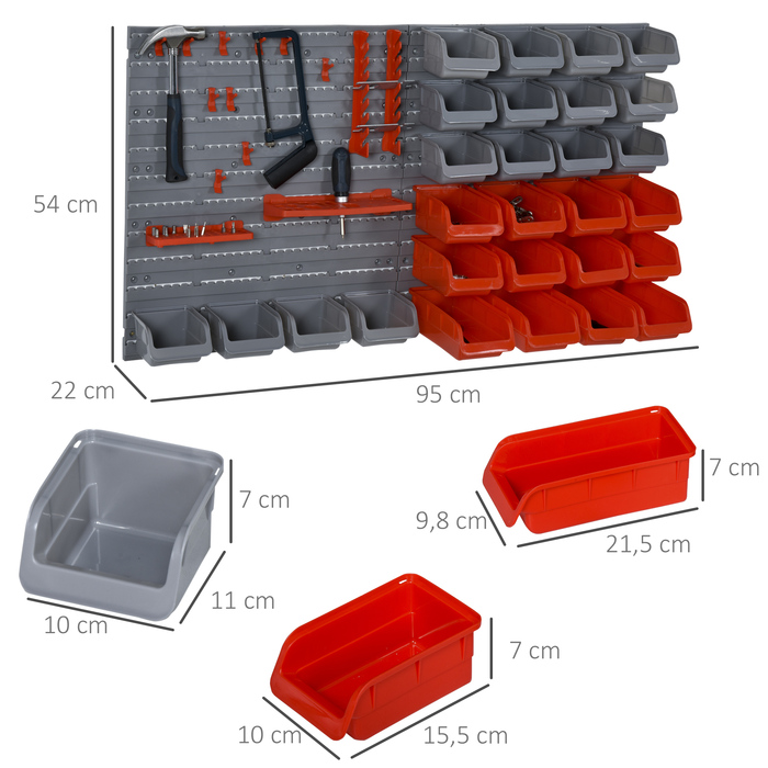 Tool Wall Tool Holder Red Gray 63.5x22.5x95.5 cm for Garage Workshop Organization System