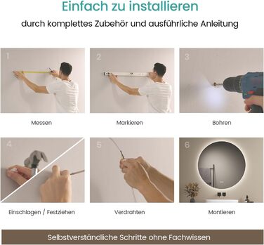 Дзеркало для ванної кімнати EMKE круглої форми з підсвічуванням 80 см - кругле дзеркало з 3 кольорами світла, регулюванням яскравості, сенсорним управлінням, функцією пам'яті та енергозбереженням. Розміри: 80 см x 80 см