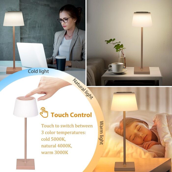 Світлодіодна настільна лампа Aigostar акумуляторна бездротова, димується сенсорним дотиком, 3 режими світла, водонепроникна IP54 для дому та саду (Світло-коричнева)