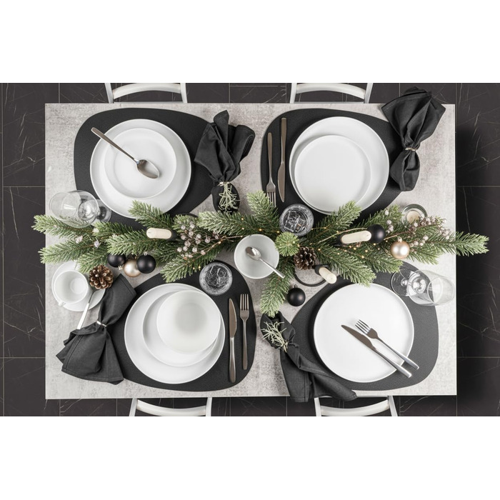 Набір посуду SÄNGER Marlo: 24 елементи, білий, для 6 осіб. Тарілки для десерту, обідні тарілки, миски, тарілки для мюслі з порцеляни. Сучасний дизайн, PREMIUM COLLECTION