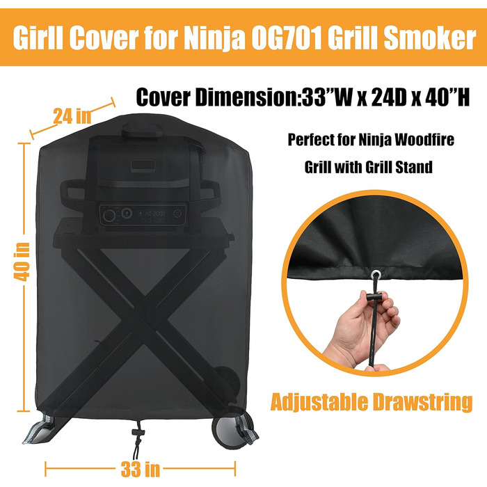 Водонепроникний чохол Amerbro для гриля Ninja Woodfire OG701, захист від УФ і вигорання, міцна оксфордська тканина 600D, для вуличного гриля та підставки