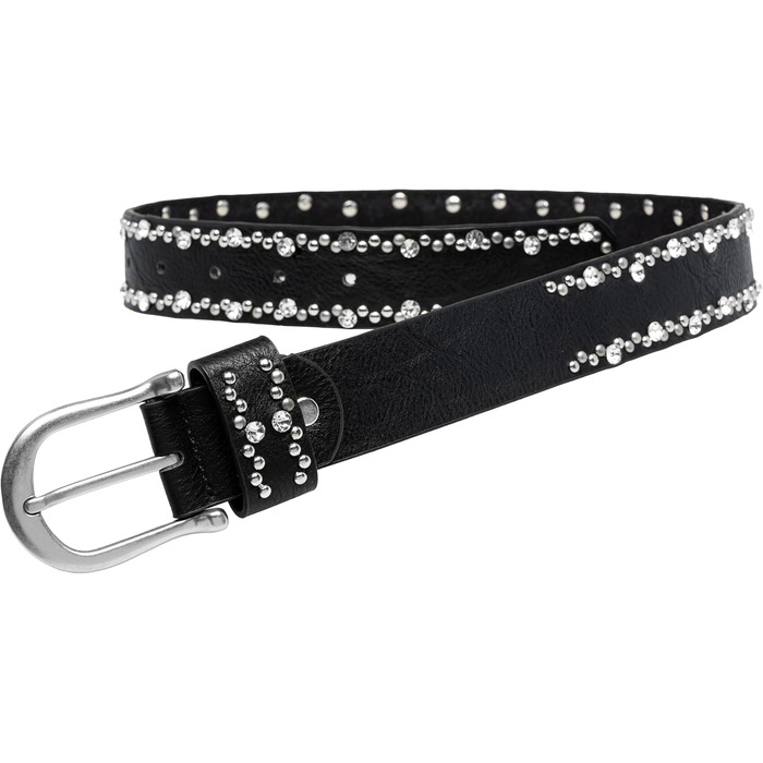 Жіночий ремінь Caspar GU292 з декором стразами та заклепками, чорний (75 см, обхват талії 68-76 см)