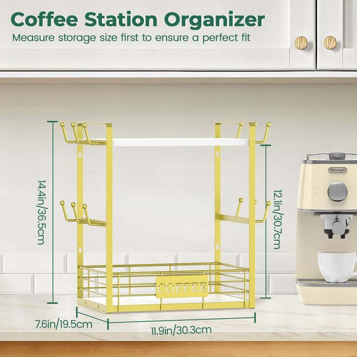 EsLuker.ly 2-Tier Mug Holders and Cup Stands, Mug Shelf for Coffee Cups, Coffee Organizer for Countertop, Coffee Station Organizer with Mug Holder, Vintage Brown-Black (14