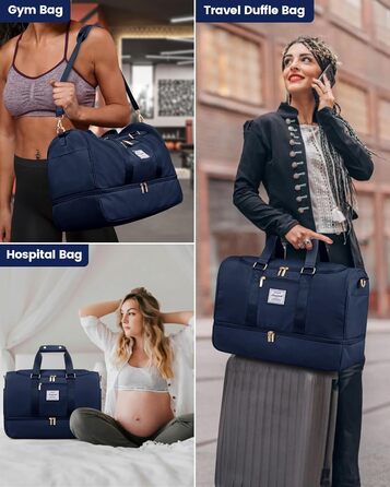 Спортивна сумка LOVEVOOK для подорожей: жіноча дорожня сумка-weekender з косметичкою, відділенням для взуття та мокрих речей, водонепроникна, ручна поклажа, для фітнесу, відпочинку, кемпінгу, блакитна M