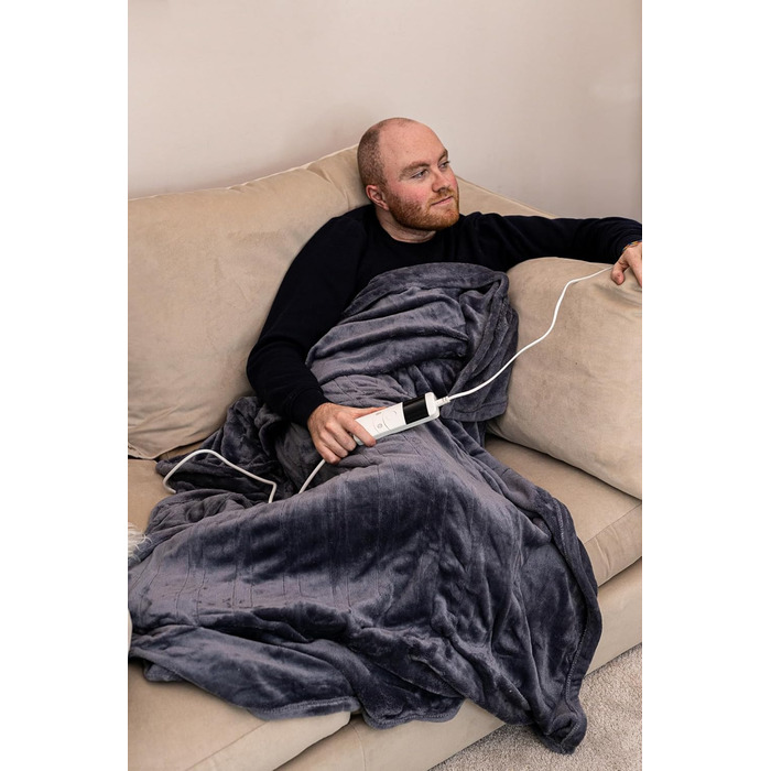 Електрична ковдра Marco Paul: тепла флісова ковдра для тіла, для розслаблення та зняття болю в спині, для дивана (сірий фліс)