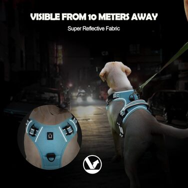 Нашийник для собак No-Pull, м'який, дихаючий, регульований, зі світловідбиваючими елементами, анти-тяга, з ручкою, зелений (XL, блакитний)