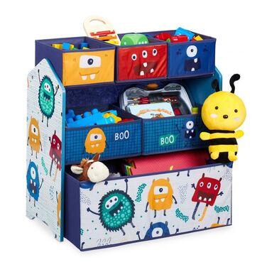 Relaxdays Children's Shelving Unit with Boxes, Monster Design