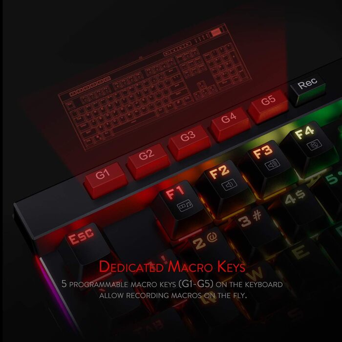 Redragon K580 PRO - Бездротова ігрова механічна клавіатура RGB з 104 клавішами, Hot-Swap, макрос, керування медіа та блакитними перемикачами