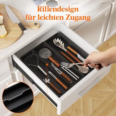 Органайзер для столових приладів Lifewit в шухляду, розширюваний (43.9 см), чорний, 23-37 x 40 x 4.6 см - для кухні, ложок, ножів, лопаток
