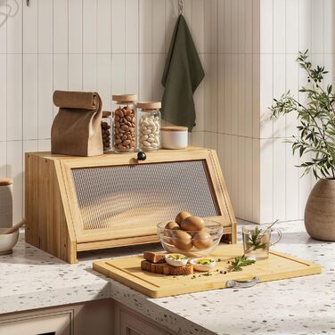 YOUDENOVA Скринька для хліба з дощечкою для нарізання, дерев'яний кошик для хліба, коробка для зберігання, бамбукова коробка для хліба, солі та перечниці, 39x25x20 (ДхШхВ) см, (Bois)