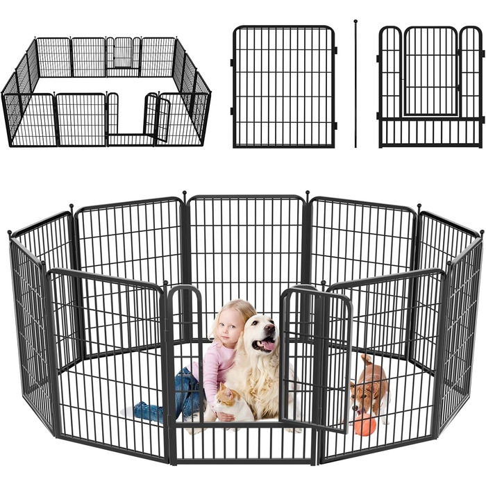 Металевий вольєр для собак на 10 панелей, 81,3 см, для собак різних розмірів, вольєр для собак, переносний забіг, вольєр для цуценят, з дверцятами, 69,8 см x 81,3 см