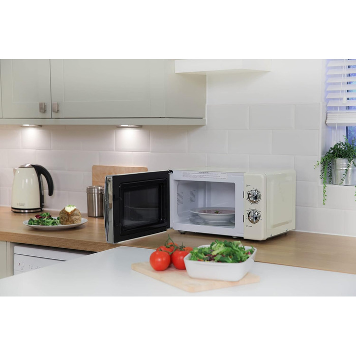 Мікрохвильова піч Russell Hobbs RHMM701C, 17 л, 700 Вт, кремовий колір, 5 рівнів потужності, таймер, функція розморожування