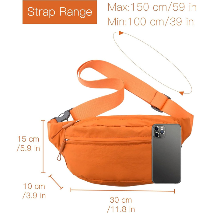 Поясна сумка чоловіча/жіноча водонепроникна для подорожей, фестивалів, спорту та прогулянок з собакою (Помаранчевий)