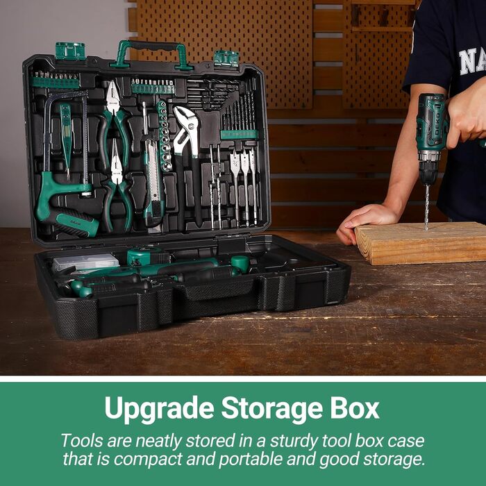 Набір інструментів DEKO 186 шт. з акумуляторною дриль-шуруповертом 20V (зелений)