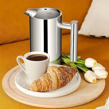Make a French Press Coffee Maker, 21Oz Stainless Steel French Press with 3-Level Filtration System, Double-Walled Insulated French Press with 3 Filters and 1 Metal Spoon 600ml Silver