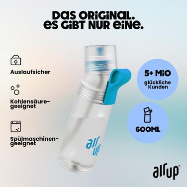Пляшка для води air up 600 мл Blue Splash для школи та спорту, з 5 безцукровими аромат-подами та трубочкою, підходить для газованої води, для дітей та дорослих