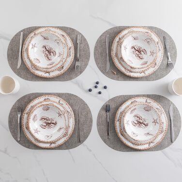 Набір посуду з меламіну, 12 предметів: тарілки та миски для 4 осіб, неб'ючий посуд, ідеально для кемпінгу, RV, BPA-free, придатний для миття в посудомийній машині (Antikes Ozean)