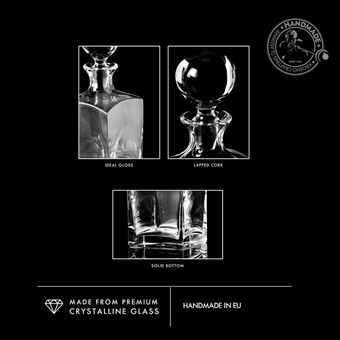 Krosno Whisky Rum Decanter Carafe with Stopper | 1000 ml | Caro Collection | Gift Box Brandy Glass | Water Bottle | perfect for home, restaurants and kitchen | Decanter ideal as a gift