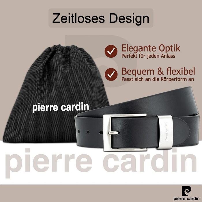 Чоловічий шкіряний ремінь Pierre Cardin, 40 мм, чорний, повна шкіра, розмір 105