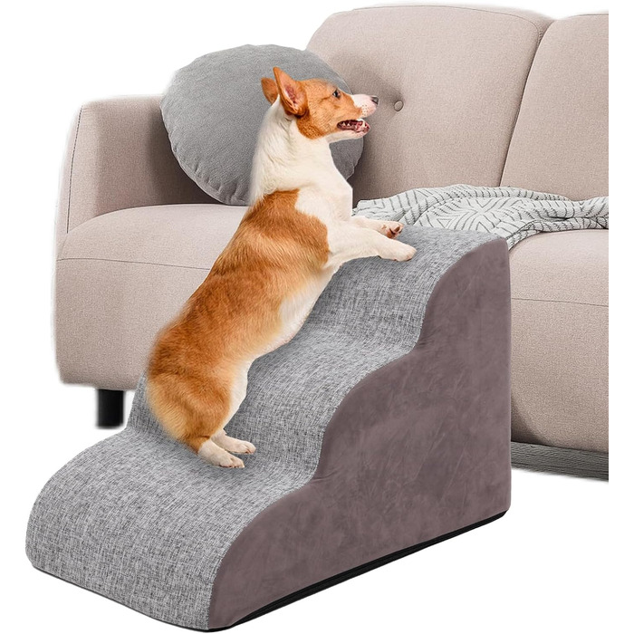 Сходинки для собак на 3 сходинки, 60 см, сірі. Підходять для маленьких собак та котів похилого віку. Для ліжка, дивану.