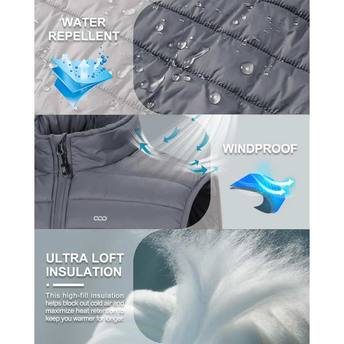 Стьобана жилетка для чоловіків 33000ft Outdoor з утеплювачем, гібридна спортивна жилетка з 5 кишенями, для походів та їзди на коні (Сірий, 4XL)