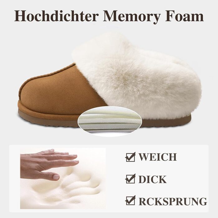 Жіночі домашні тапочки Litfun Зимові теплі плюшеві пантофлі з замшею та меморі-піною, з штучним хутром, для дому та вулиці, горіховий колір, 37.5/38 EU