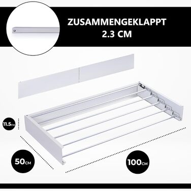 Сушарка для білизни настінна Vonia Wandtrockengestell 100x50 см, біла, складана, для ванної, балкона, квартири