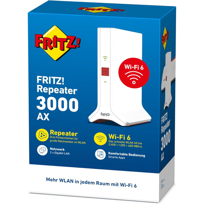 FRITZ!Repeater 3000 AX - Wi-Fi 6 репітер з трьома радіомодулями (до 4200 Мбіт/с)