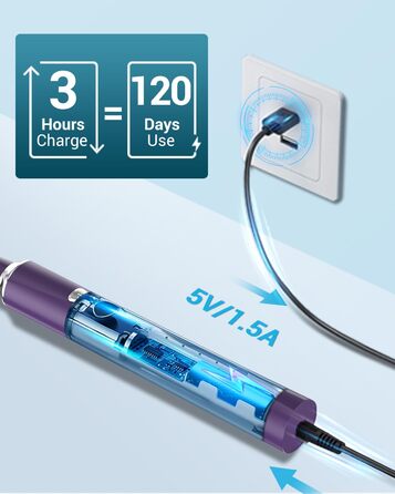 Електрична зубна щітка Coulax для дорослих та дітей, 8 насадок, 5 режимів, таймер 2 хв, темно-фіолетовий