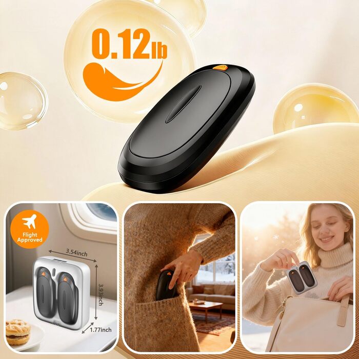 Електричні грілки для рук 2 шт. 4000mAh з зарядним кейсом 10000mAh, 3 режими нагріву, USB-C, для катання на лижах, кемпінгу, подарунок (Чорний)