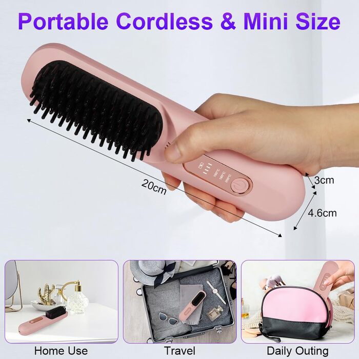 Бездротова випрямляч для волосся LOPHE з LED-дисплеєм, 3 температурні режими, акумулятор, для випрямлення волосся та бороди, білий (рожевий)