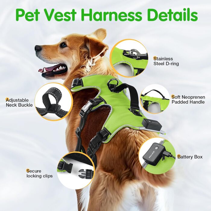 Світловідбиваючий нашийник для собак Jewyow з LED, перезаряджуваний, водонепроникний, 3 режими, зелений, розмір M