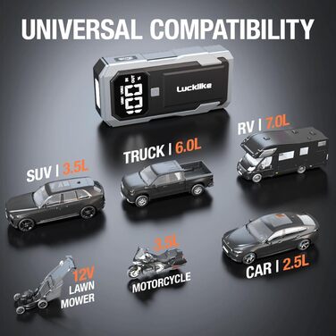 Powerbank для запуску двигуна Lucklike: 3000A, LED-ліхтарик, для авто та мото (до 8.0L бензин/7.0L дизель)