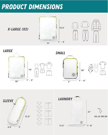 Набір органайзерів для подорожей Trippped: 7 великих компресійних кубиків для одягу (помаранчевий/білий/зелений)