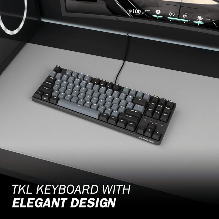 Механічна клавіатура DURGOD Taurus K320 TKL | 87 клавіш | USB-C | PBT кейкапи | Програмовані клавіші | NKRO | Windows & Mac (Space Grey, Cherry Clear)